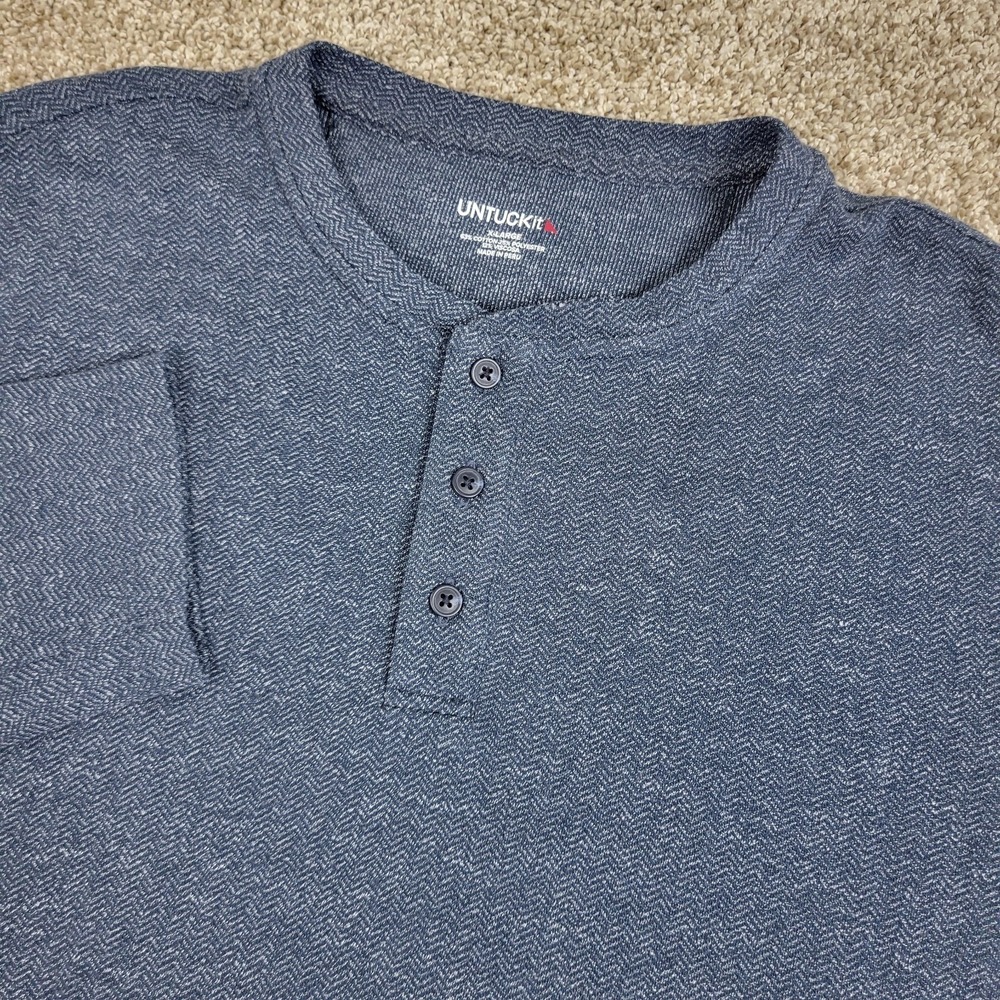 Untuckit Mens XL Gray Performance Stretch Henley Long Sleeve Shirt